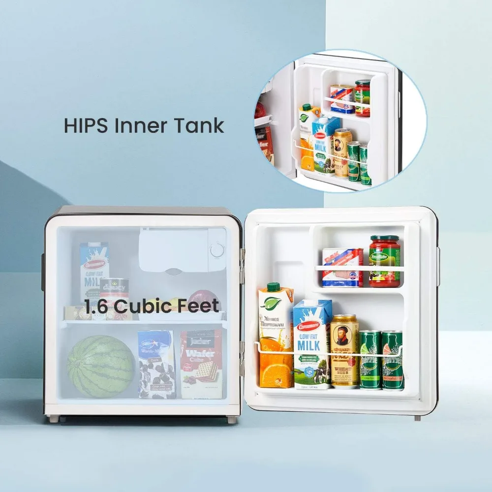 1.6 Cubic Feet Solo Series Retro Refrigerator Sleek Appearance HIPS Interior, Energy Saving, Adjustable Legs