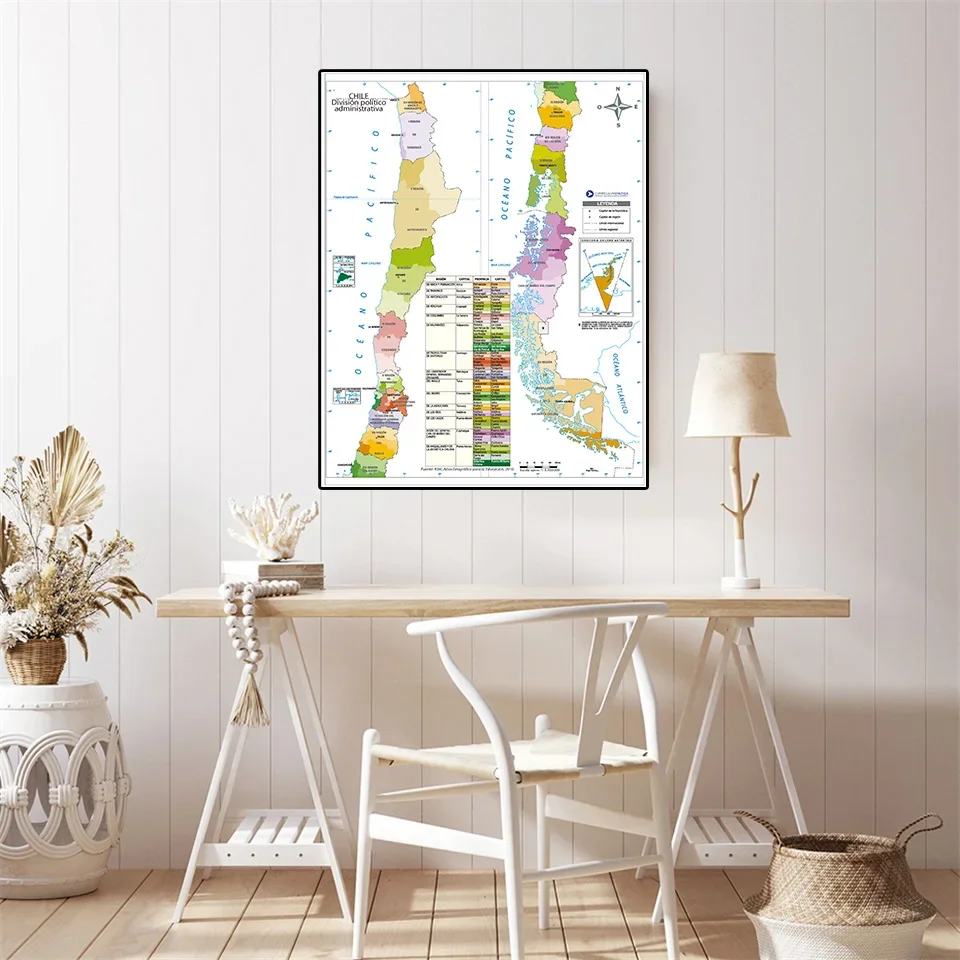 42*59cm In Spanish Chile Political Map Wall Art Poster Canvas Painting School Supplies Living Room Home Decoration Travel Gift