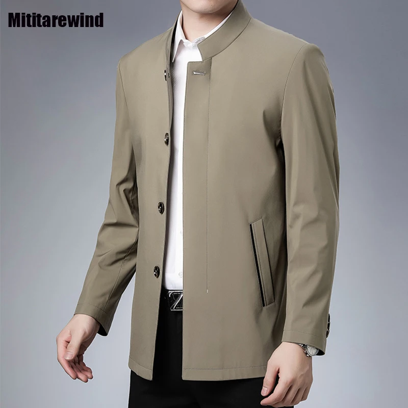 

Brand Jacket Men Spring Autumn New Business Causal Jackets Fashion Stand Collar Button Khaki Jacket Office Middle-aged Male Coat