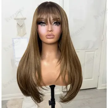 Natural Silk StraightLight Brown Human Hair Black Women13X6Lace Front Wig360Lace Frontal Natural Hairline Remy Brazilian LaceWig