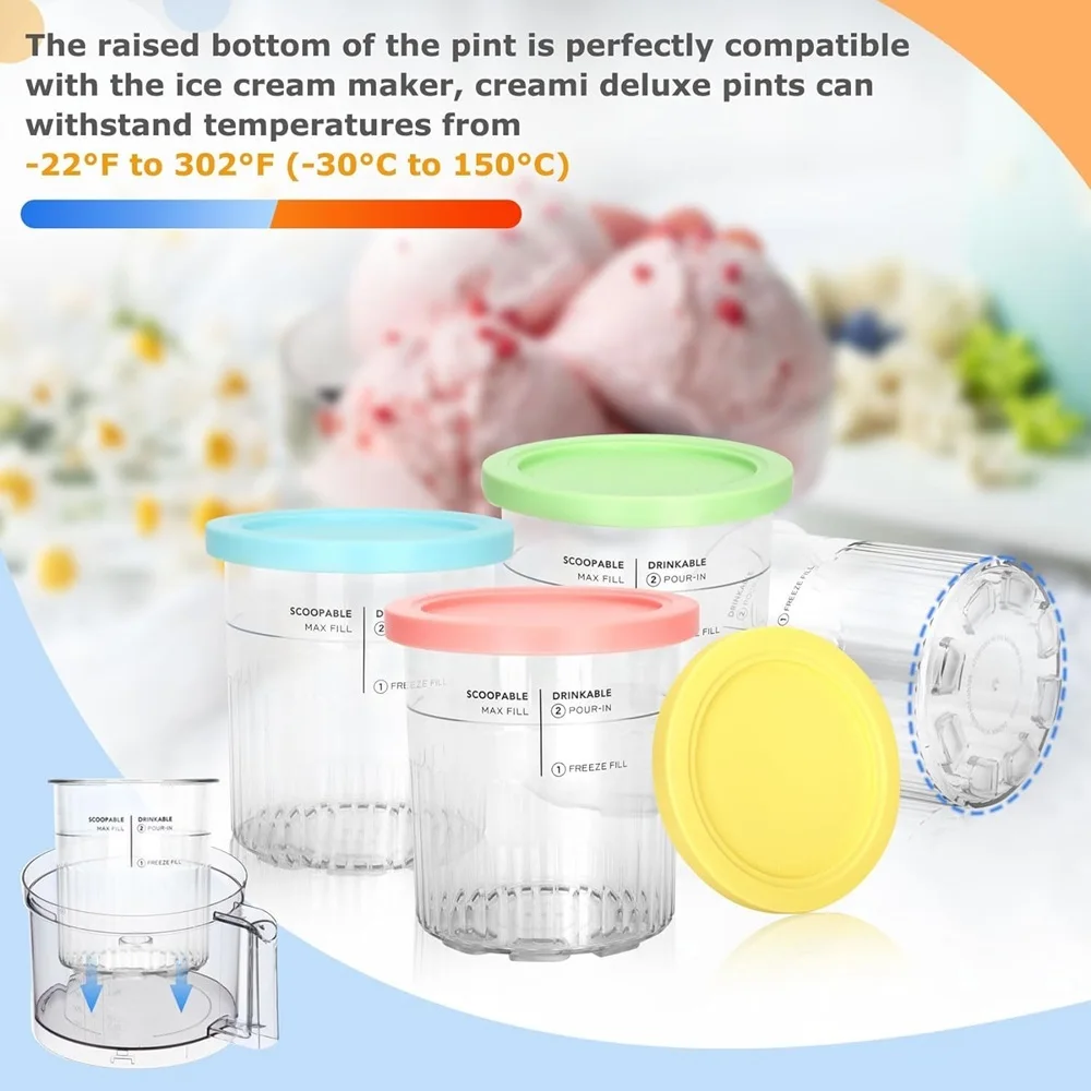 Description Picture 5 of item4 Pack NC500 NC501 Ice Cream Pint fit for Ninja Delux Ice Cream Maker, For Ninja Creami Deluxe Containers Hold 24 Ounces of Food