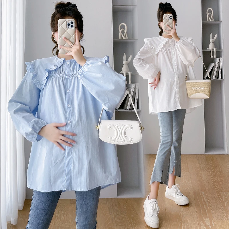 Maternity Tops Spring Cotton Blouses Pregnancy Loose Shirts