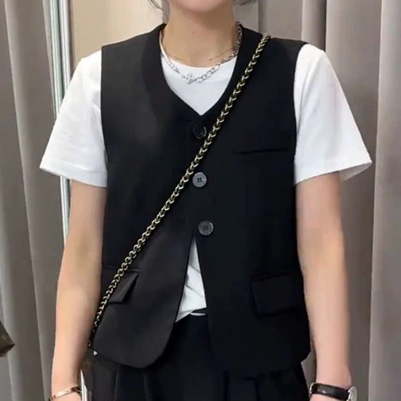 Women's suit vest 2024 spring/summer new Korean casual fashion three button women's top  sleeveless cardigan women