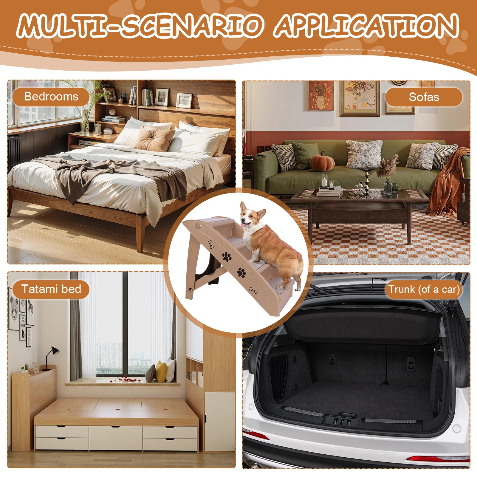 4-Step Pet Dog Stairs Folding Cat and Dog Steps Non-Slip Indoor Pet Steps Dog Stairs Ramp Sofa Ladder for Small Pet Dogs Cats