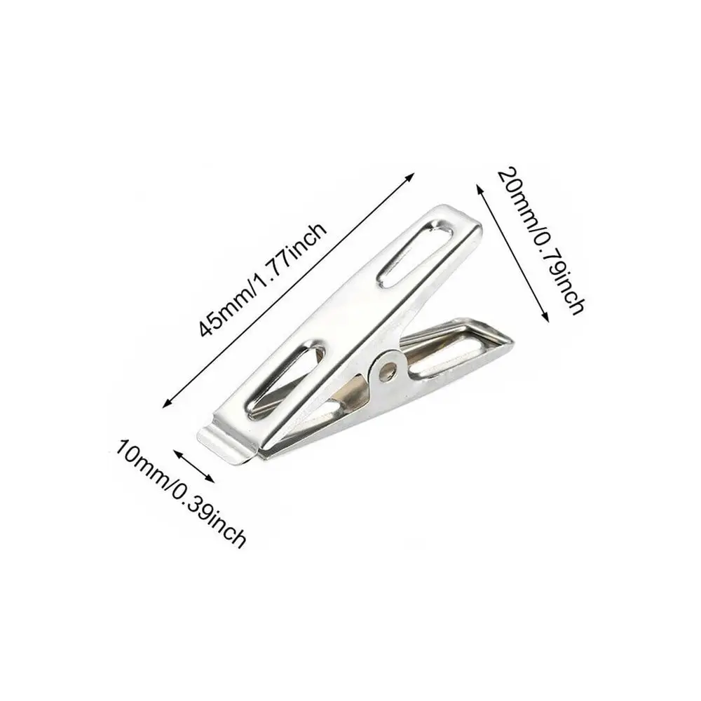 Stainless Steel Flat Mouth Clothespins Binder Clips Drying Hanger Metal Clip Set Metal Clothes Clips Clothes Sock 20pcs