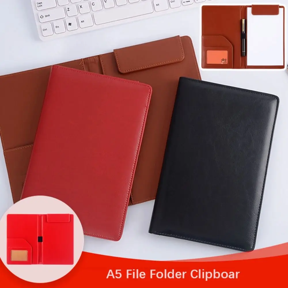 PU Leather A5 File Folder Card Slot With Elastic Pen Insert Business Meeting Contract Clamp Waterproof Order Dishes Note Holder