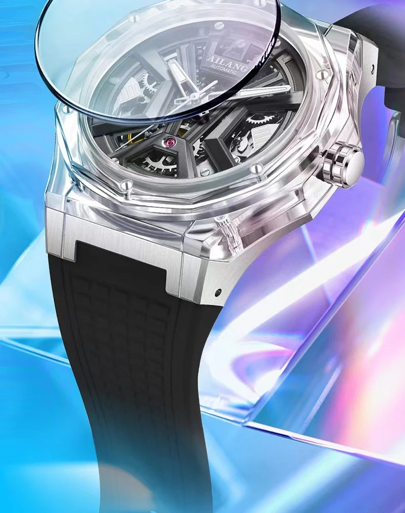 Montre mécanique de sport pour hommes de marque AILANG, bracelet en caoutchouc de luxe, étanche, aiguilles lumineuses, mode squelette, montres automatiques pour hommes_voghion.com