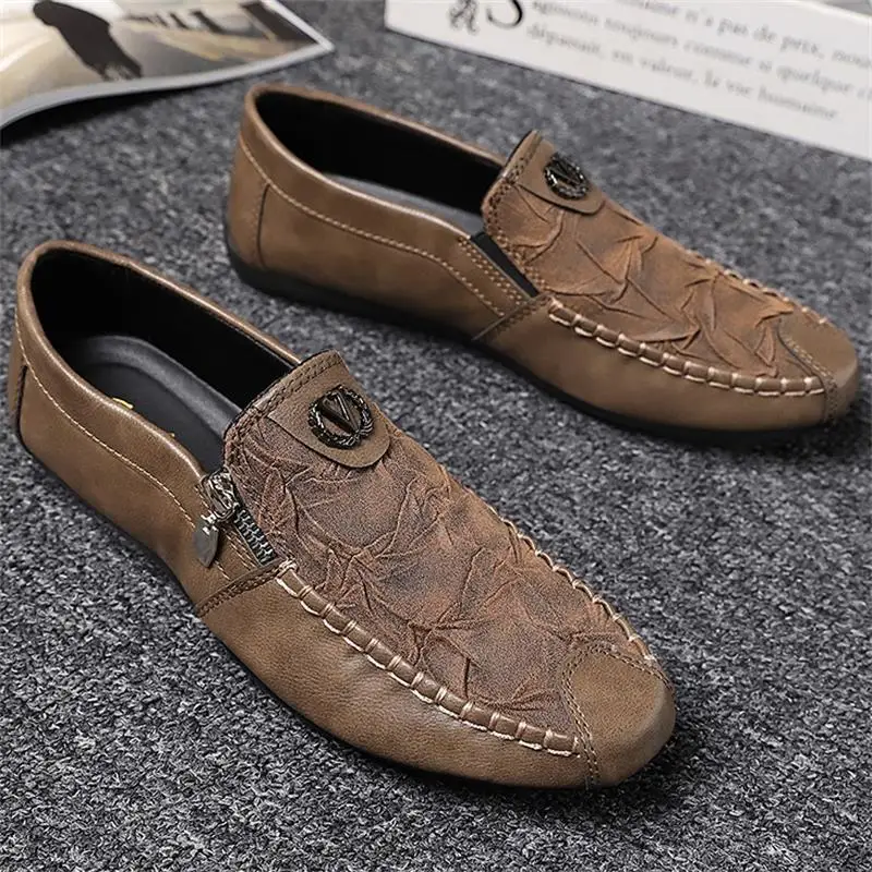 

Four Seasons Single Shoe Zipper Casual Leather Men's Shoes One Foot Lazy Soft Breathable Soled Driving Men Masculino Adulto