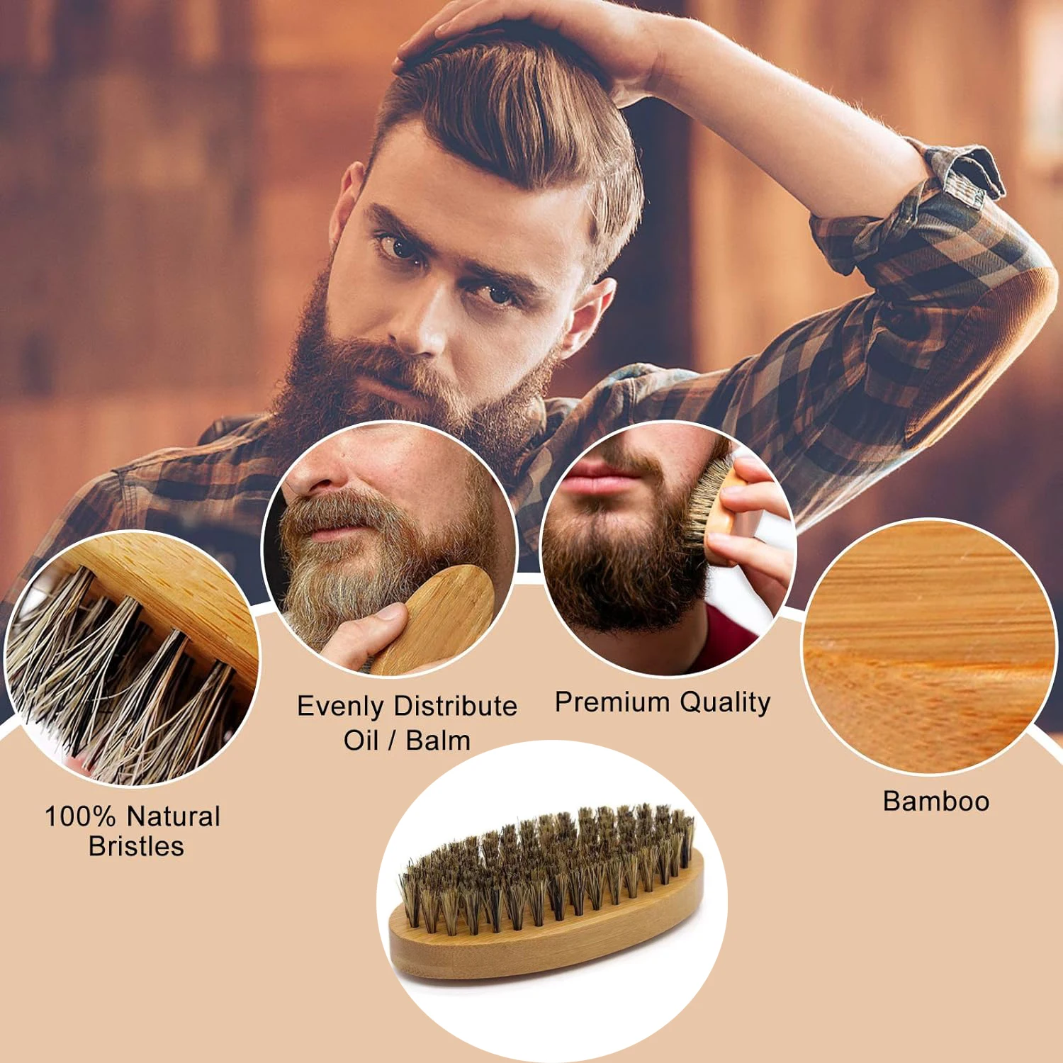 Kit pettine per baffi da uomo con setole di cinghiale morbide professionali in legno per barba con pettini per capelli con spazzola per parrucchiere - immagine 2
