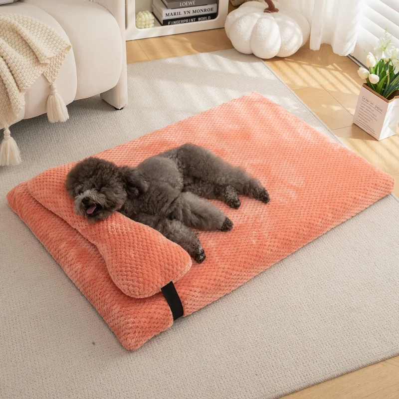 Dog Kennel Cat Mat Pineapple Lattice Winter Warm Pet Mats with Pillow for Small Medium Dogs Cats Pet Deep Sleeping Bed Supplies