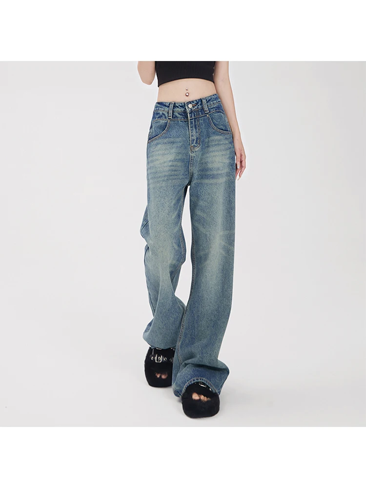 

Women's Vintage High Waist Baggy Jeans 90s Aesthetic Y2k Denim Trouser Fashion Retro Pippie Wide Leg Cowboy Pants 2000s Clothes