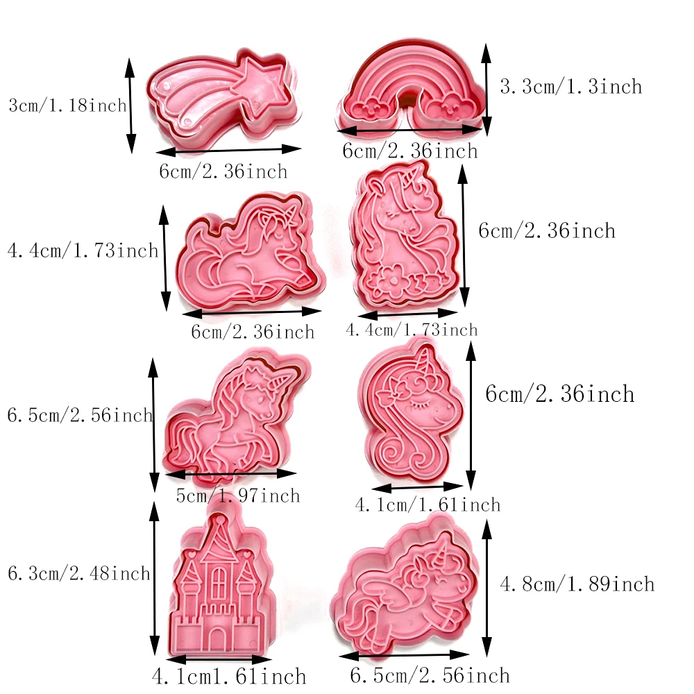 8Pcs Cookie Cutter Stamp Cartoon Unicorn Shape Biscuit Mold Confectionery Kitchen Baking Pastry Tools cookie cutter,cookie mould,cookie printing mold,baking mold