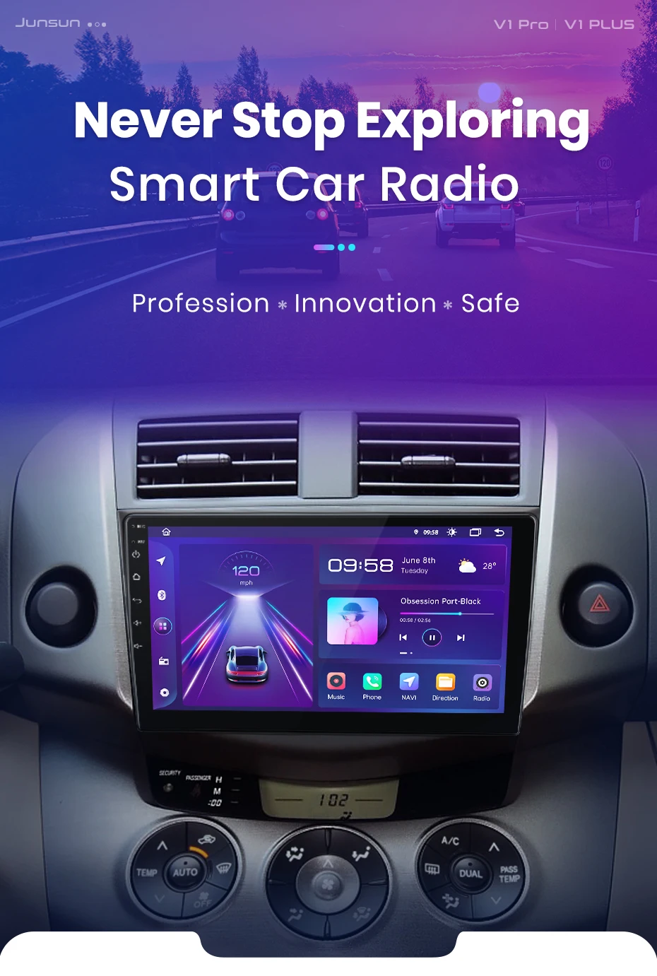Junsun AI Wireless CarPlay für Apple Android 14 Auto Autoradio für Toyota Rav4 2007 2008 2009 2010 2011 Multimedia Navi Stereo – Detail 1