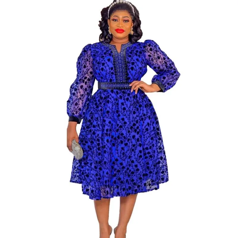 

african dresses for women Autumn Nigeria Turkey Africa Clothes Elegant Party Lace Mesh Long Sleeve Dress Fashion Fairy Dreess