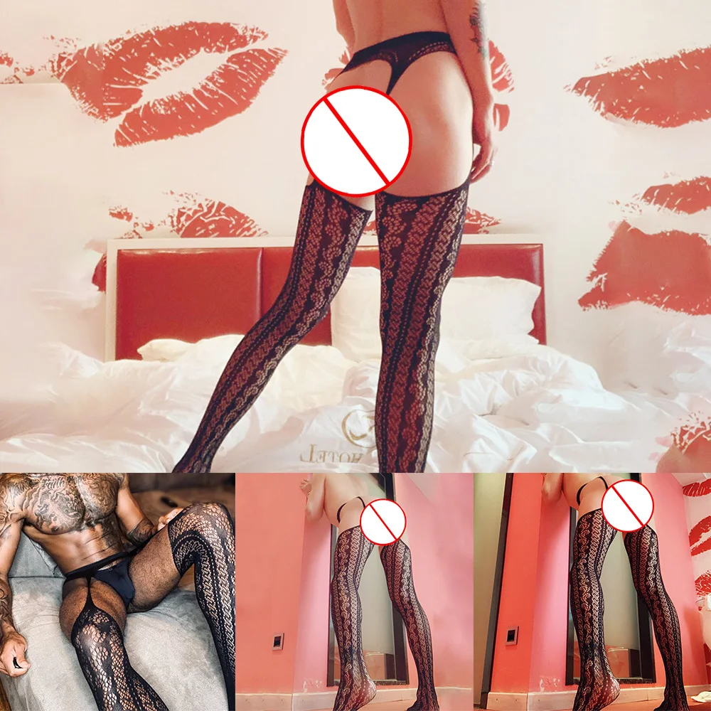 Sexy Boys Sissy Lingerie Garters Stockings Pajamas Pantyhose Thin Bodysuits Erotic Man Open Crotch Crotchless Tights Hosiery