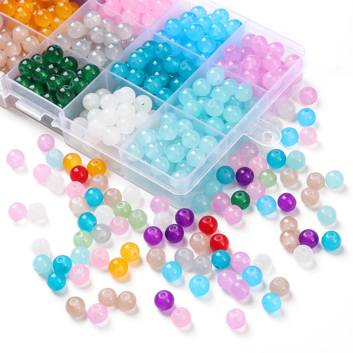 Glossy Jelly Imitation Jade Glass Round Beads – Assorted Sizes for Jewelry Making Supplies
