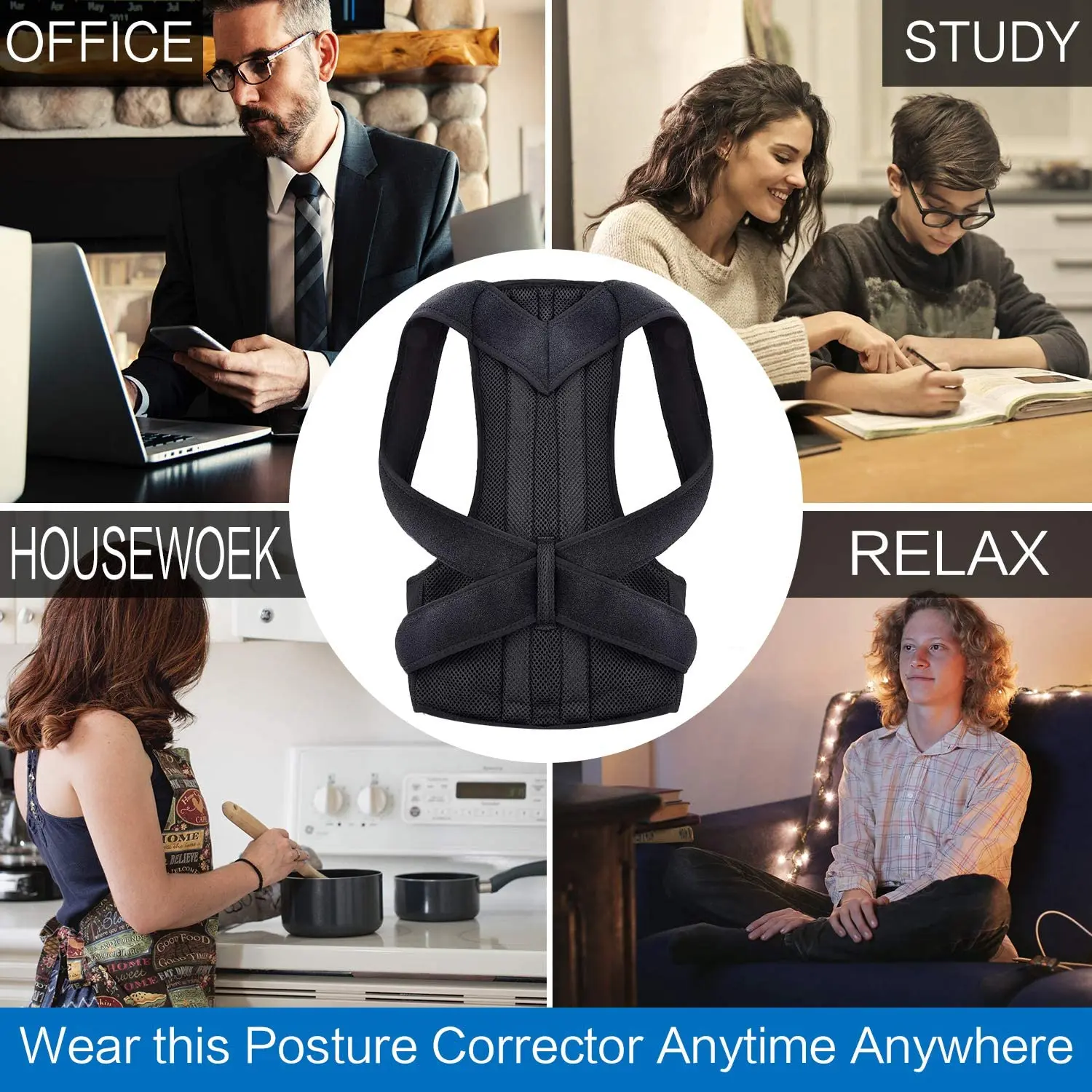 Medical Adjustable Posture Corrector Upper Back Brace Shoulder Lumbar Support Belt Humpback Straightener 5