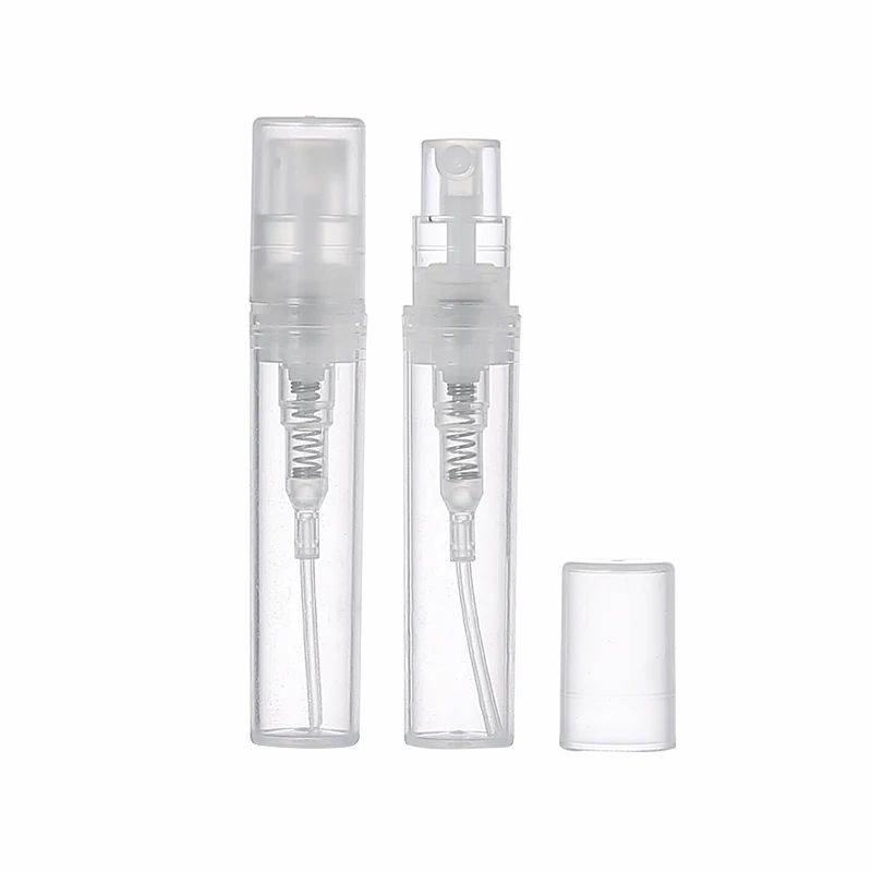 200 Stks/partij 2 Ml Transparante Plastic Spray Fles Kleine Cosmetische Verpakking Verstuiver Parfum Flessen Verneveling Spray Vloeibare Container