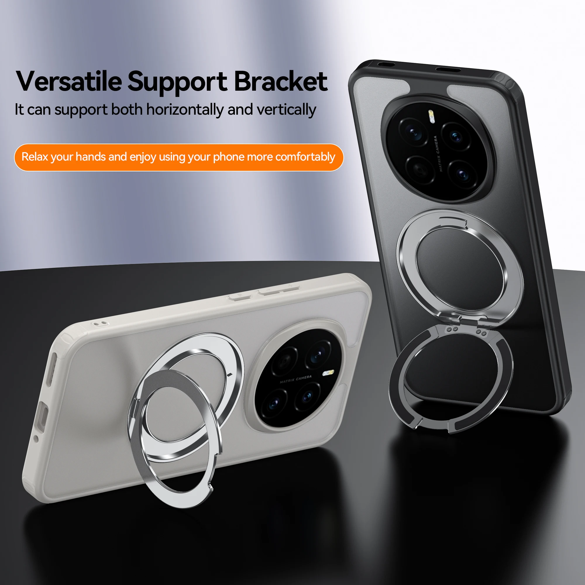 360° Rotating Magnetic Metal Ring Stand Phone Case - Translucent Frosted Shockproof Cover