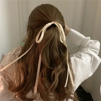 1Pcs Sweet Long Ribbon Bow Knot Hairband Scrunchies For Women Girls Hair Bow Elastic Headband Female Hair Accessories 1