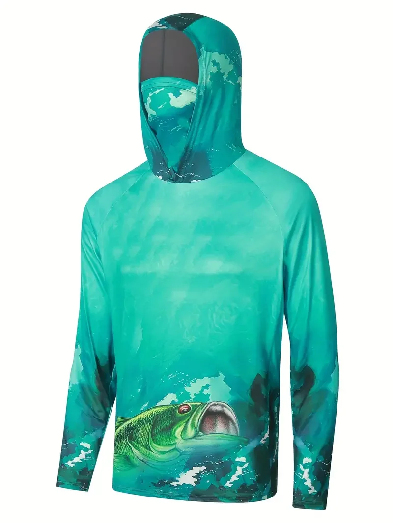 Description Picture 3 of item2024 Hooded Face Mask Sun Protection UV Protection Grey camouflage Long Sleeved Hiking Sportswear Fishing Suit