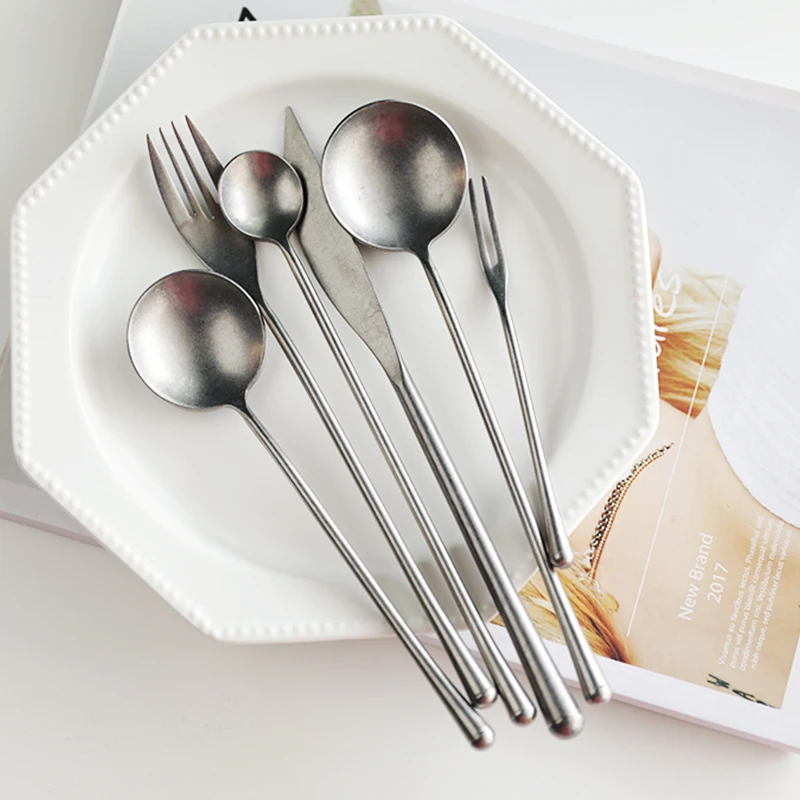 Stainless Steel Cutlery Set 304 Stainless Steel Cutlery Set Western Dinner Knife Fork Spoon Set Vintage Special Forks Fruit Fork Coffee Tea Spoon