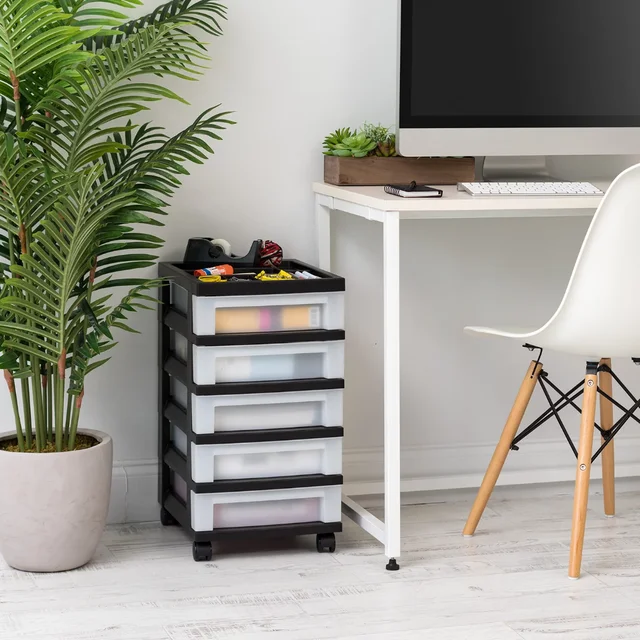 5-Drawer Plastic Storage Cart with Organizer Top & Wheels