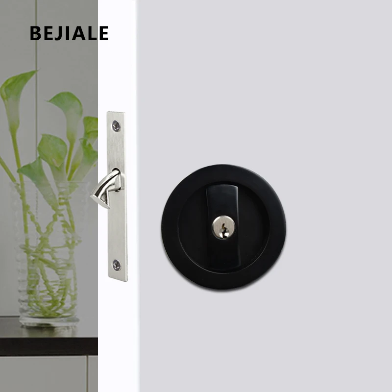 Sliding Door Interior Invisible Sliding Door Built-in Bathroom Kitchen Round Household Universal Wood Lock With Key