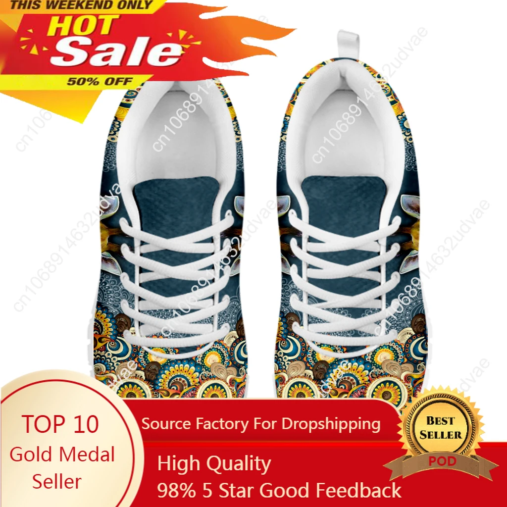 Bohemian Style Lace-up Shoes Cartoon Giraffe Print White Platform Sneakers Comfortable And Breathable Summer Shoes
