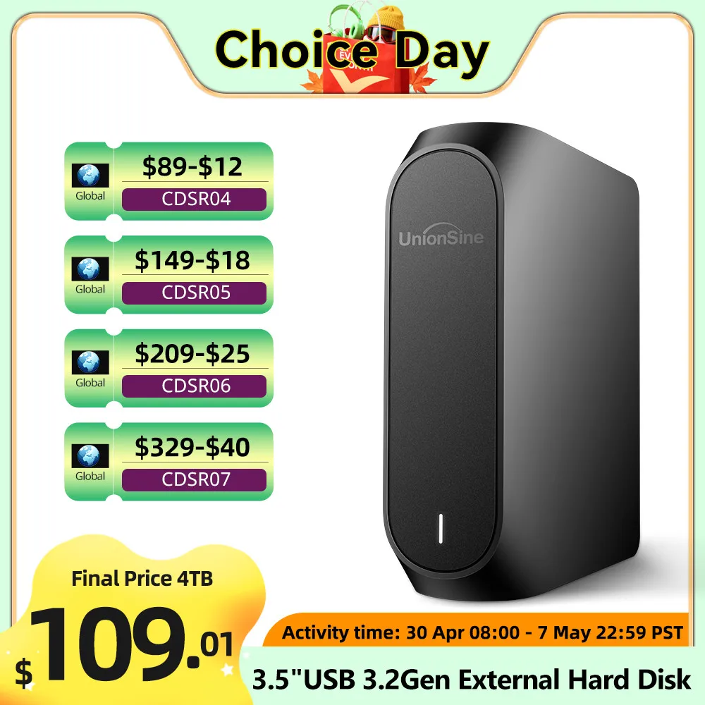 UnionSine 4TB 8TB 10TB 12TB 16TB 18TB 3.5"USB 3.2Gen External Hard Disk HDD Compatible Desktop/Laptop/Mac/Xbox/Xbox One/PS4/TV