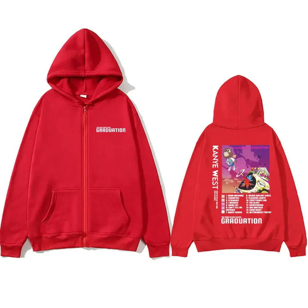 Rapper Kanye West Graduation Print Zipper Hoodie Men Fashion Hoodies Man Hip Hop Vintage Zip Up Jacket Male Oversized Sweatshirt