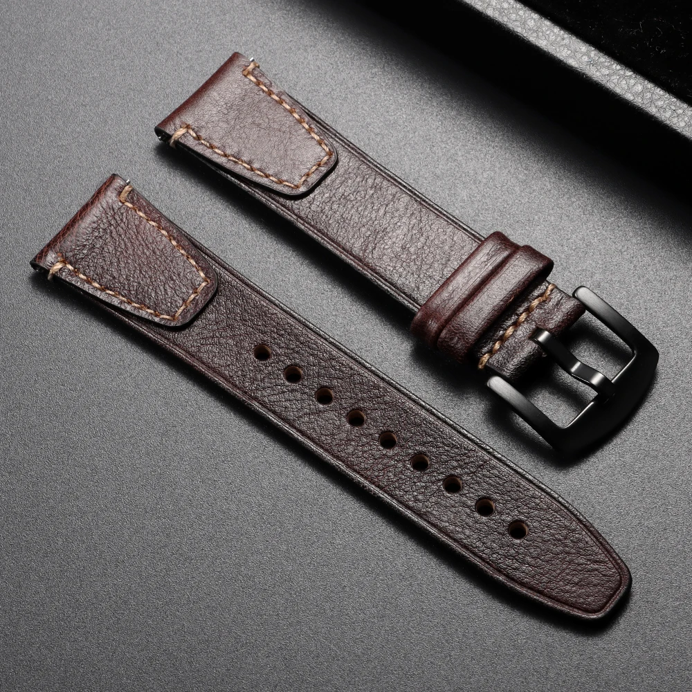 Vintage Genuine Leather Watch Strap, Retro Bracelet Quick Release Wristband