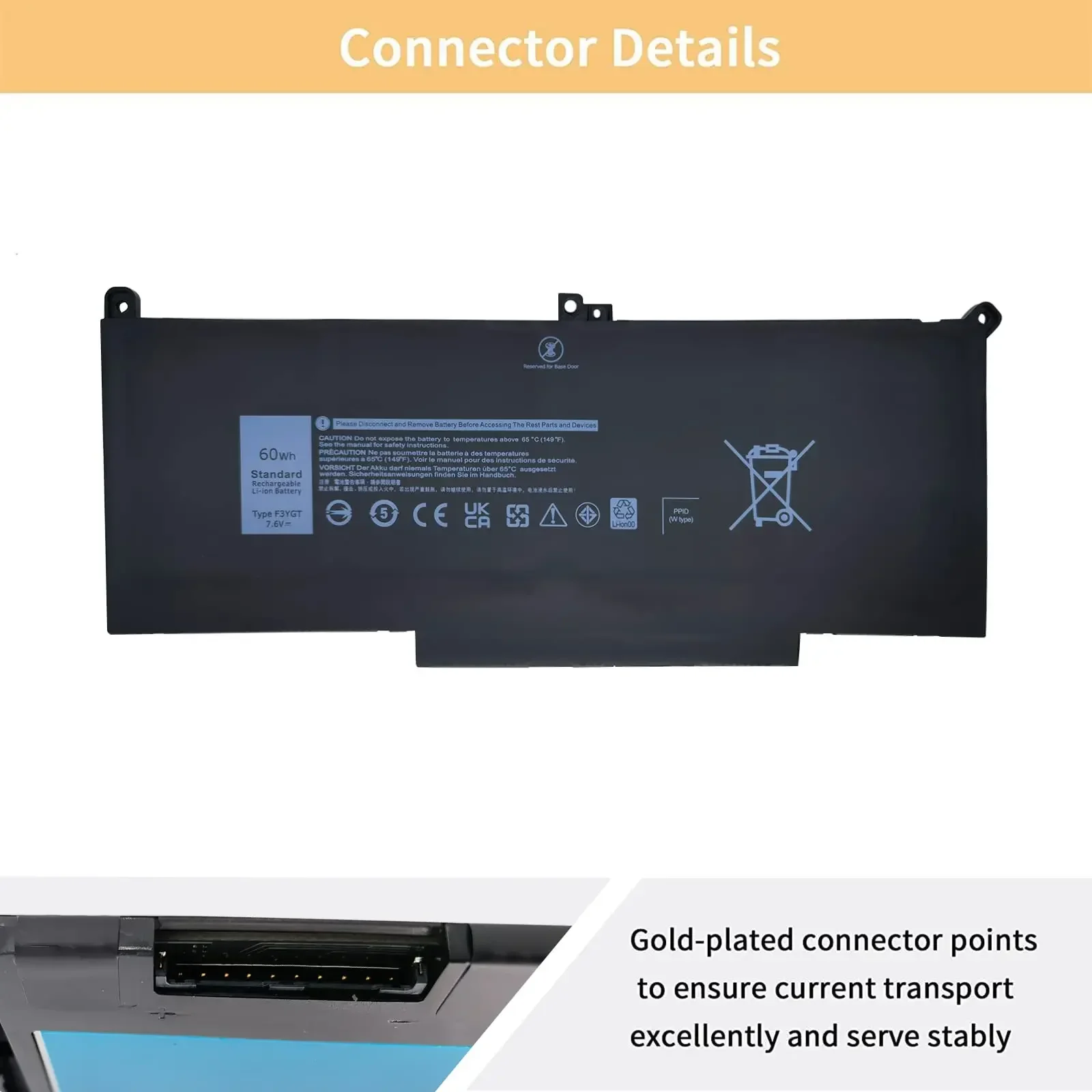 Batterie d'ordinateur portable pour Dell Latitude, 7480 F3Yight60WH, 12, 7000, 7280, 7290, 13, 7000, 7380, 7390, P29S002, 14, 7000, 7480, 7490, E7280, E7480, E7490