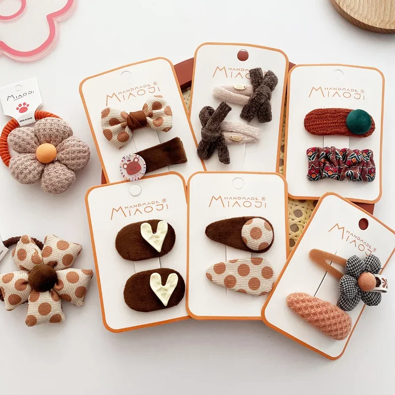 Cute Korean Coffee Fabric Wave Flower Party Hairpins Kawaii Costume Headband Hair Pin for Children Baby Girls Bangs BB Clip Gift