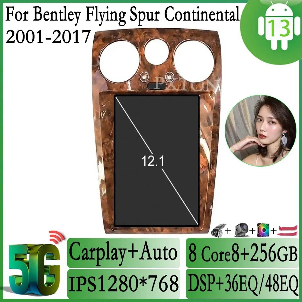 

Pxton Carpaly Android 13 Tesla Style Car Radio Screen For Bentley Flying Spur Continental GT GPS Navigation Recorder Multimedia