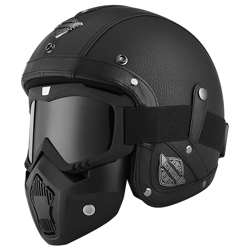 

Locomotive Retro Three-quarter Helmet Half Helmet Head Gray Men Women Blue Four Seasons Personality Leather Helmet Casco De Moto