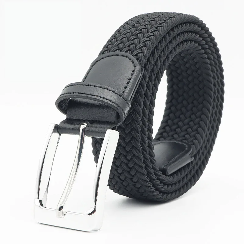 Fashionable Men's Elastic Canvas Belt Women's Elastic Belt Unisex Alloy Buckle Outdoor Military Training Sports Breathable Belt