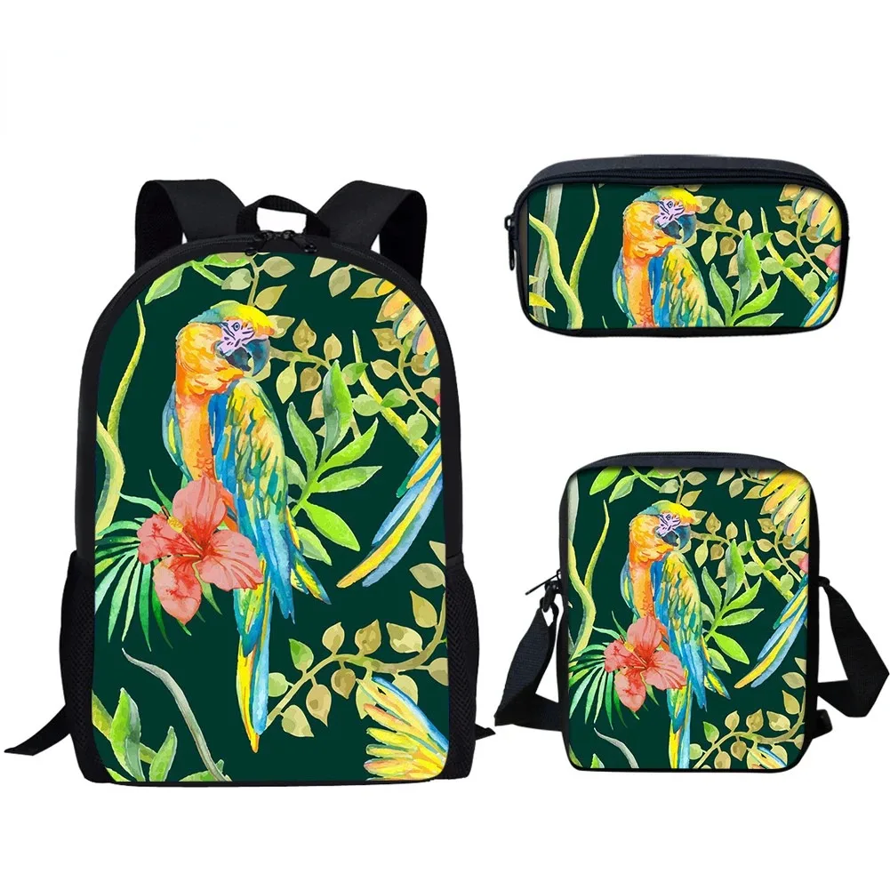 Harajuku Floral Parrot 3D Printing Backpack Student School Backpack, Laptop Backpack, Tilt Shoulder Bag, Pencil Case, Popular,