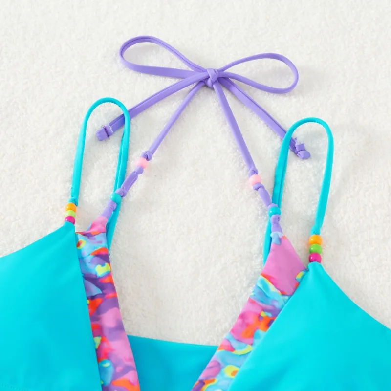 Women Floral Tie Dye Bikini Set Halter Swimsuit Triangle Bathing Suit Swimwear