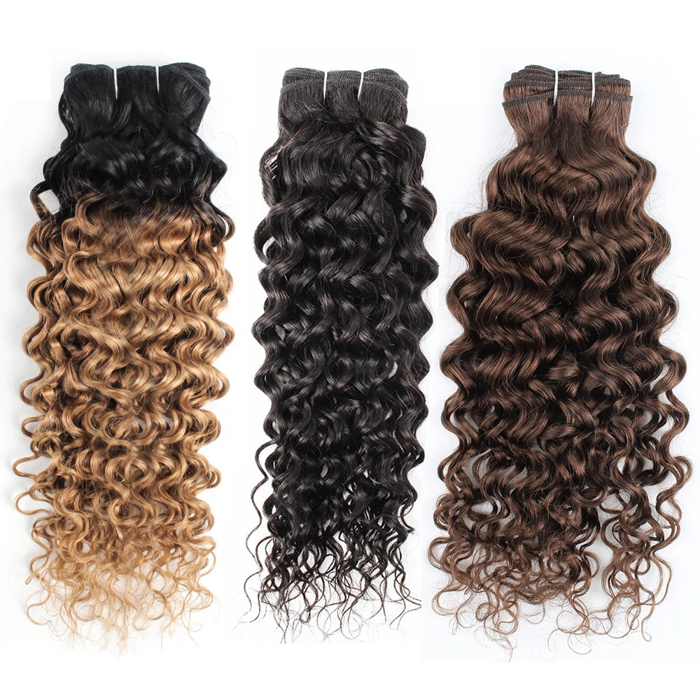 1 Bundle Water Wave Dark Brown Ombre Honey Blonde Hair Weave Natural Black Color 10-30 inch Remy Human Hair Extension Mogul human hair bundles