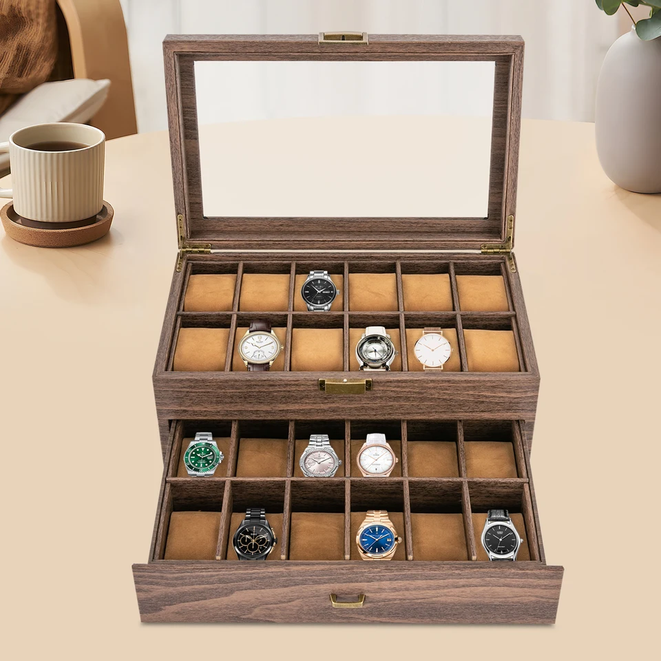 Premium Brown 24 Slot Watch Box Organizer