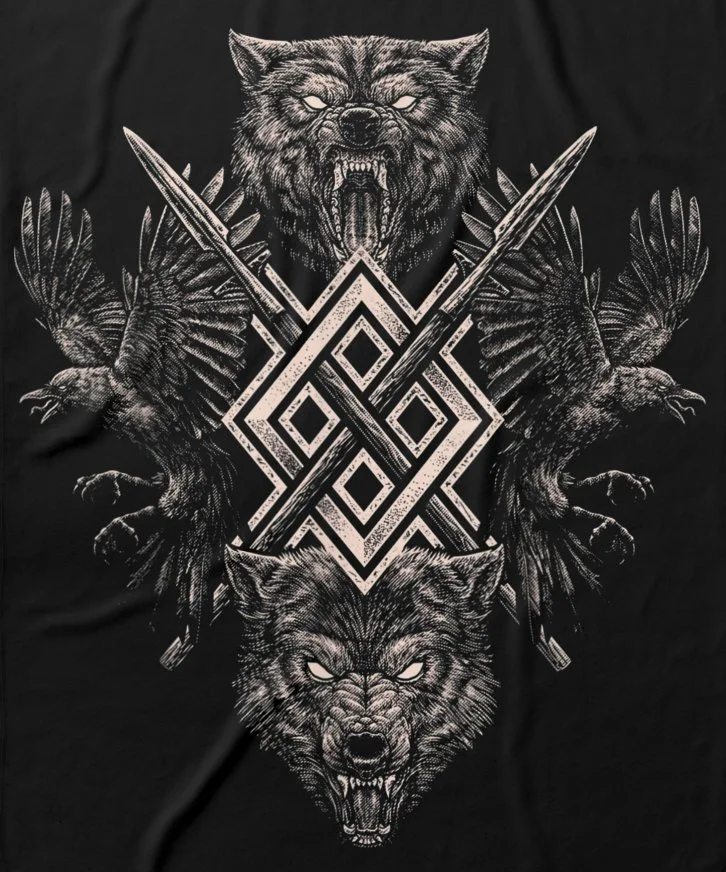 Odin Raven Wolf Vi king Tattoo T-Shirt Short Sleeve Casual Cotton O-Neck Summer Mens T-shirt Size S-3XL