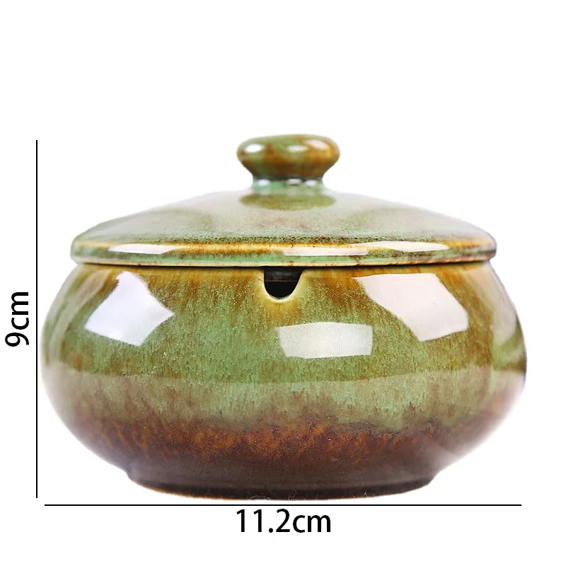 European Ceramic Ashtray with Lid Creative Kiln Change Glaze Decorative Desktop Ashtrays Living Room Retro Ash Tray Ornaments ceramic ashtray cigarettes ashtray