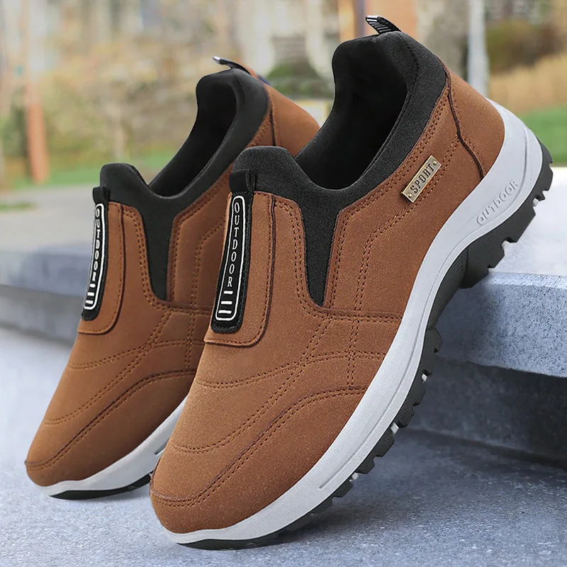Scarpe da passeggio casual da uomo Scarpe da ginnastica ortopediche slip-on in finta pelle scamosciata per fare jogging Escursionismo Anziani Comodo design conciso - immagine 3