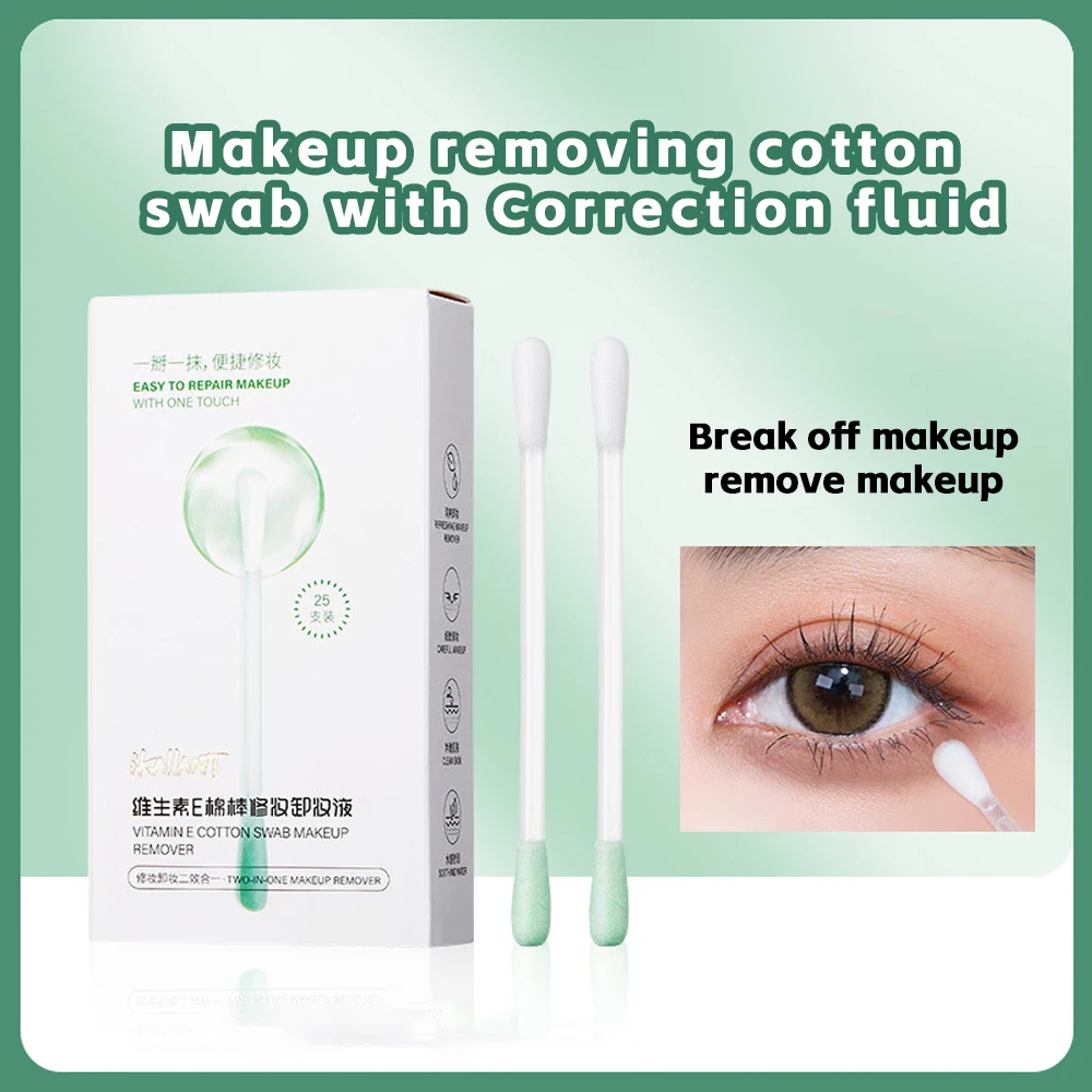 ikAllANT Makeup Remover Cotton Swabs - 25 pieces-Pre-soaked with Cleansing Liquid, Foldable for Instant Use, Beauty Cleaning,