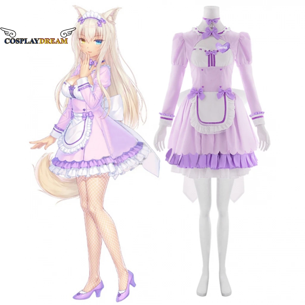

Game Nekopara vol.4 Coconut Maid Dress Cosplay Costume Cute Purple Maid Lolita Dress Top Skirt Accessories