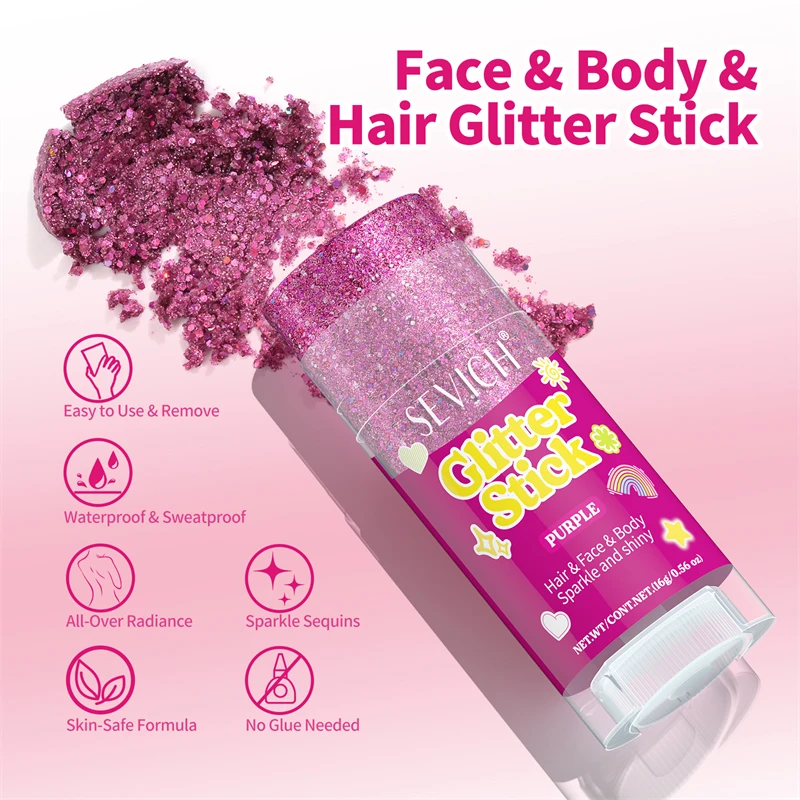 Pink Sparkling Glitter Gel Stick for Face and Body - High-Gloss Shine and Bright Makeup
