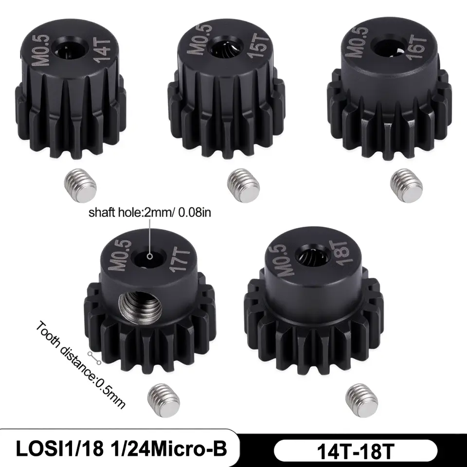 M0.5 2mm Shaft 14T-18T Metal Pinion Gear, for LOSI 1/18 1/24 Micro-B Buggy, RC Car Motor Accessories Part image 1