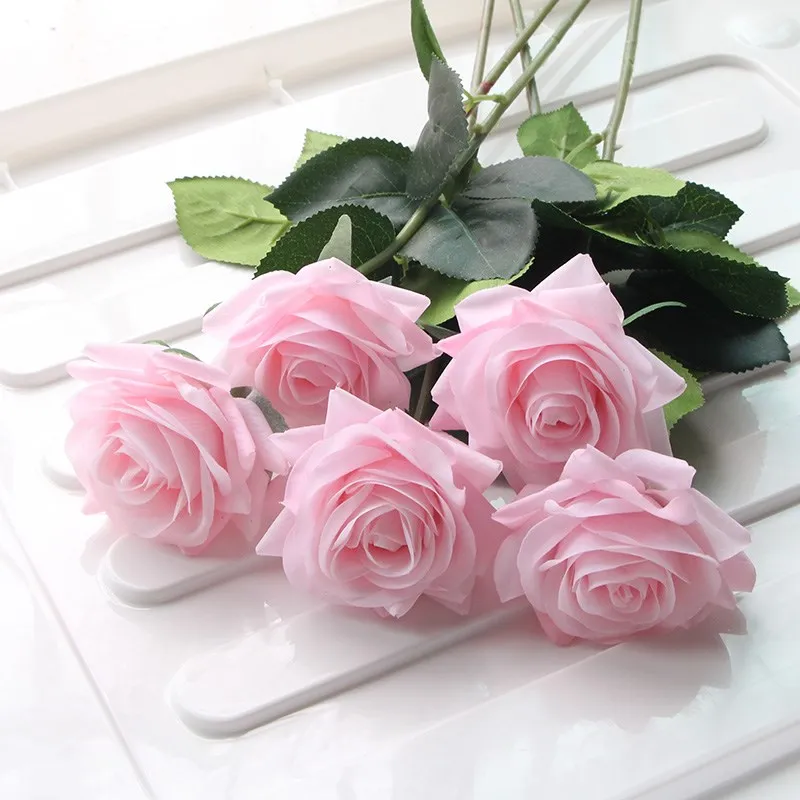 Elegant Pink Rose Artificial Silk Flower Bouquet - 7-Piece Set for Home, Wedding, and Party Décor