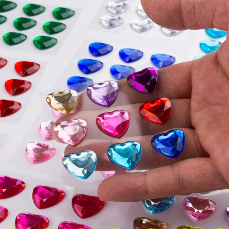 

18mm 3D Heart Crystal Rhinestone 3mm Color Pearl DIY Tattoos Sticker Party Show Face Eyes Makeup Decoration Gem Acrylic Stickers